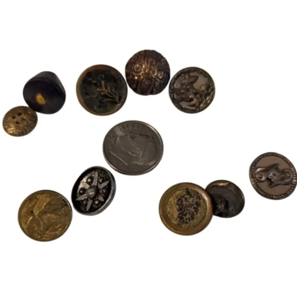 LOT A of 10 Antique Vintage Victorian Brass Mixed Materials Buttons ESTATE FIND
